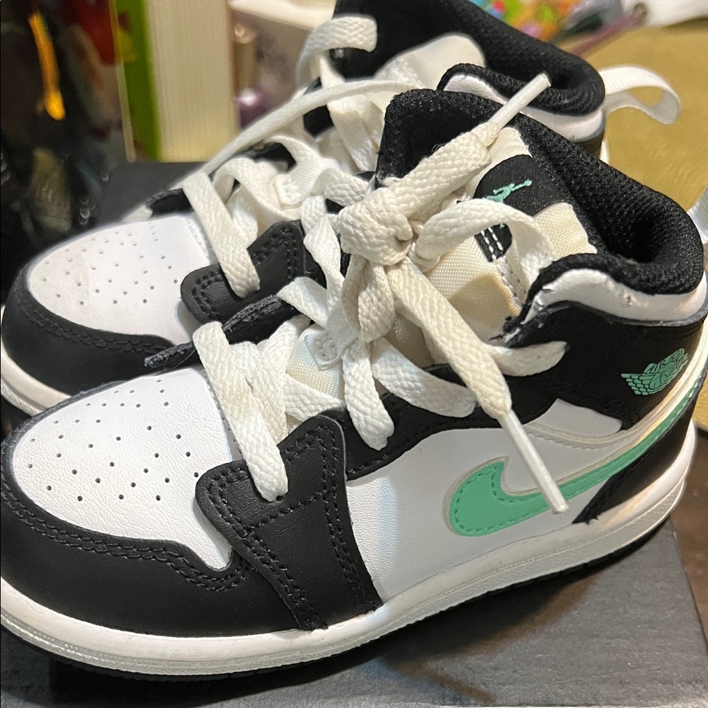 Nike Kids Black, White, and Mint Sneakers